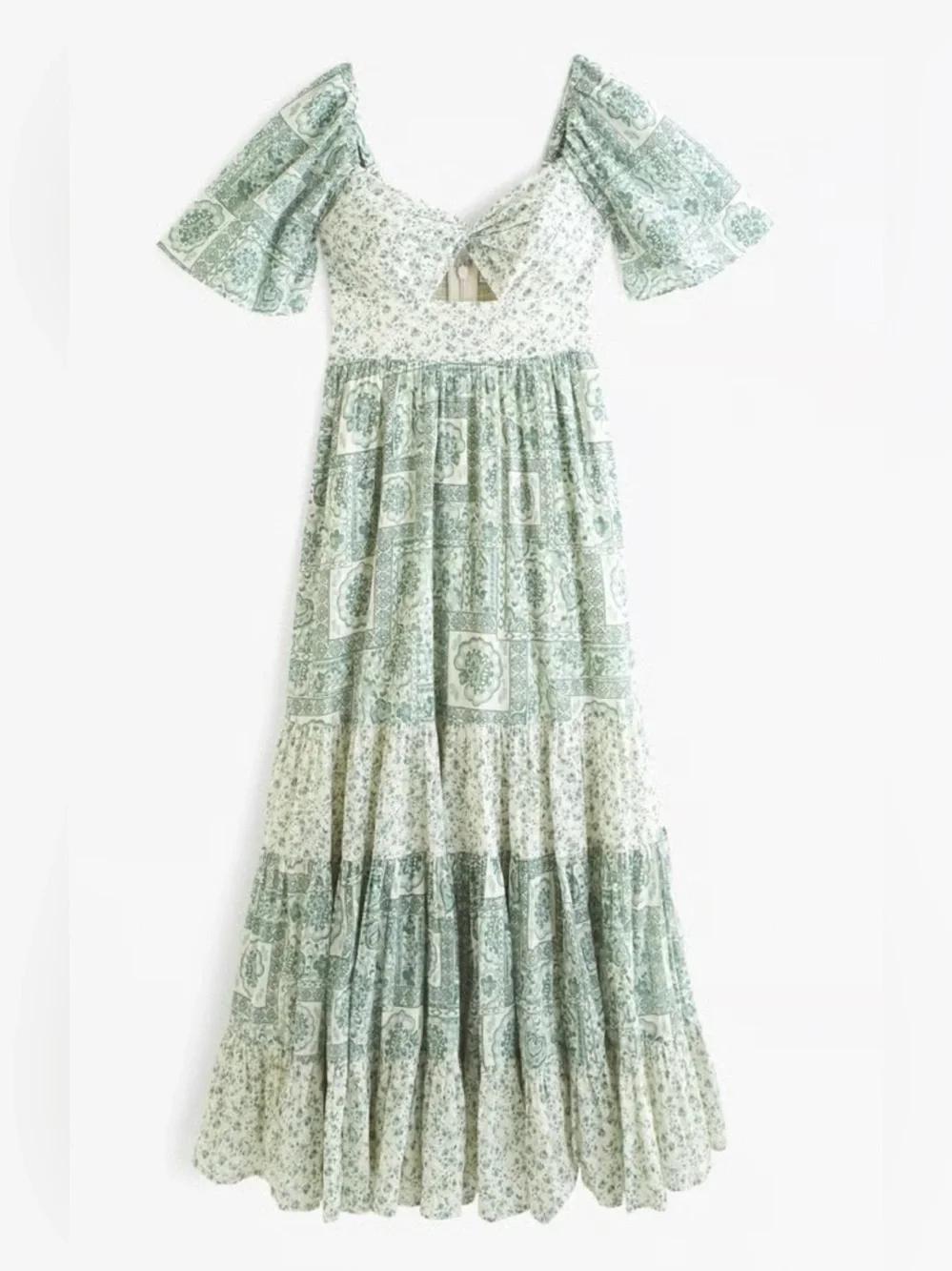 NEW Abercrombie & Fitch Green Floral Patchwork Maxi Dress MP